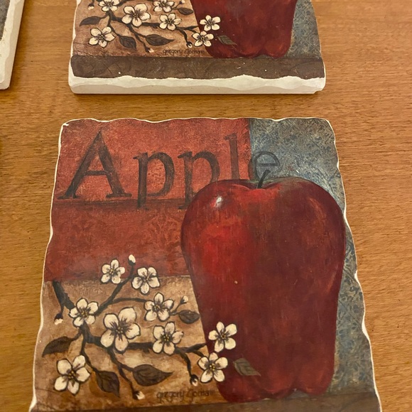 Set of 4 Ceramic Apple Coasters with Wooden Holder - Picture 6 of 8